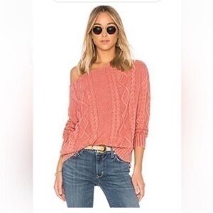 REVOLVE Callahan Sweater Cable Knit Off The Shoulder in Rose